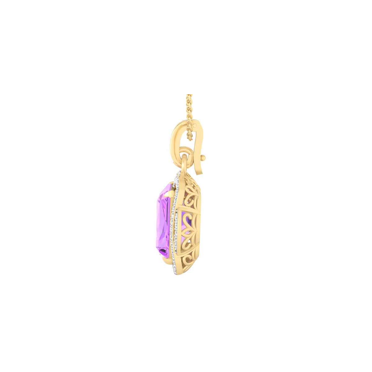 Pink Amethyst Pendant with White Diamond in 18Kt Gold 6.59cts