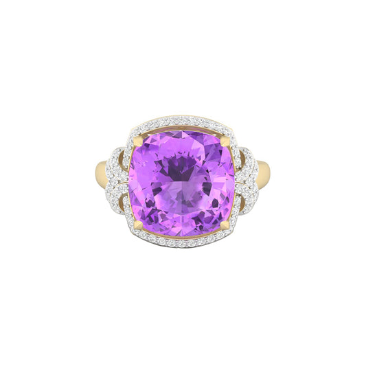 Pink Amethyst Ring with White Diamond in 18Kt Gold 6.98cts