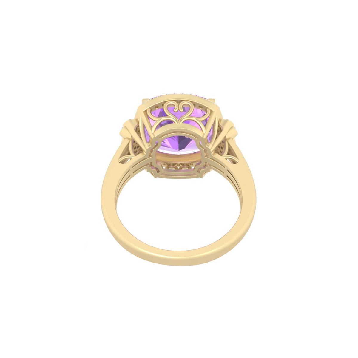 Pink Amethyst Ring with White Diamond in 18Kt Gold 6.98cts