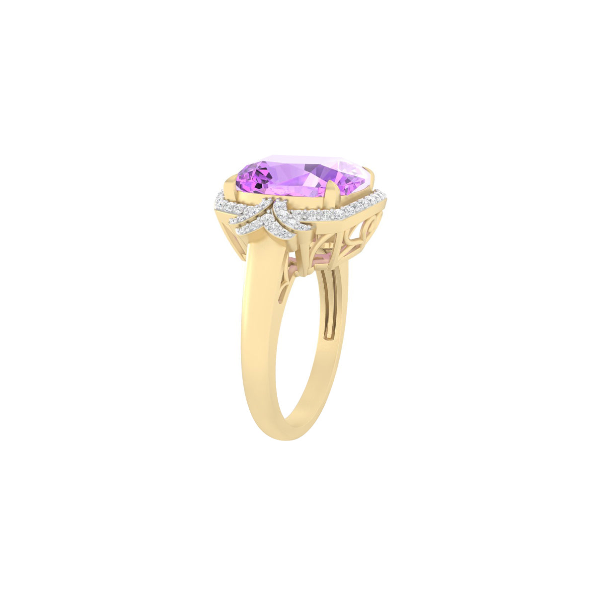 Pink Amethyst Ring with White Diamond in 18Kt Gold 6.98cts