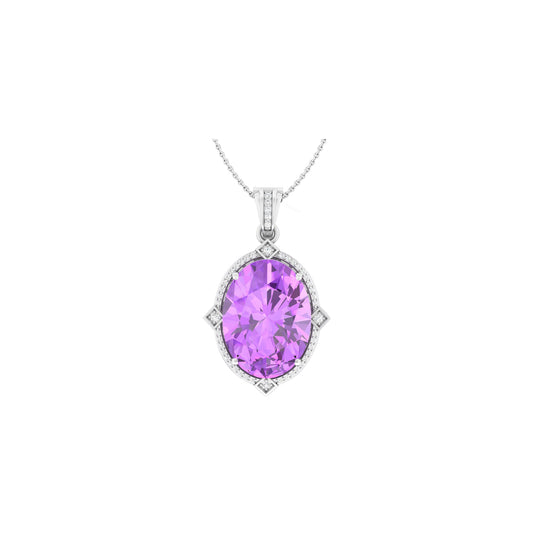 Pink Amethyst Pendant with White Diamond in 18Kt White Gold 18.69cts