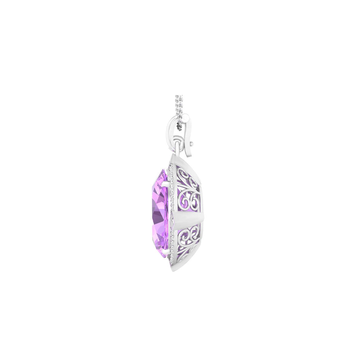 Pink Amethyst Pendant with White Diamond in 18Kt White Gold 18.69cts