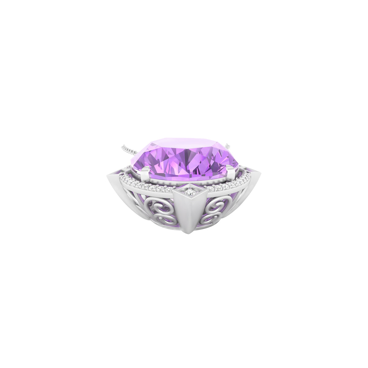 Pink Amethyst Pendant with White Diamond in 18Kt White Gold 18.69cts