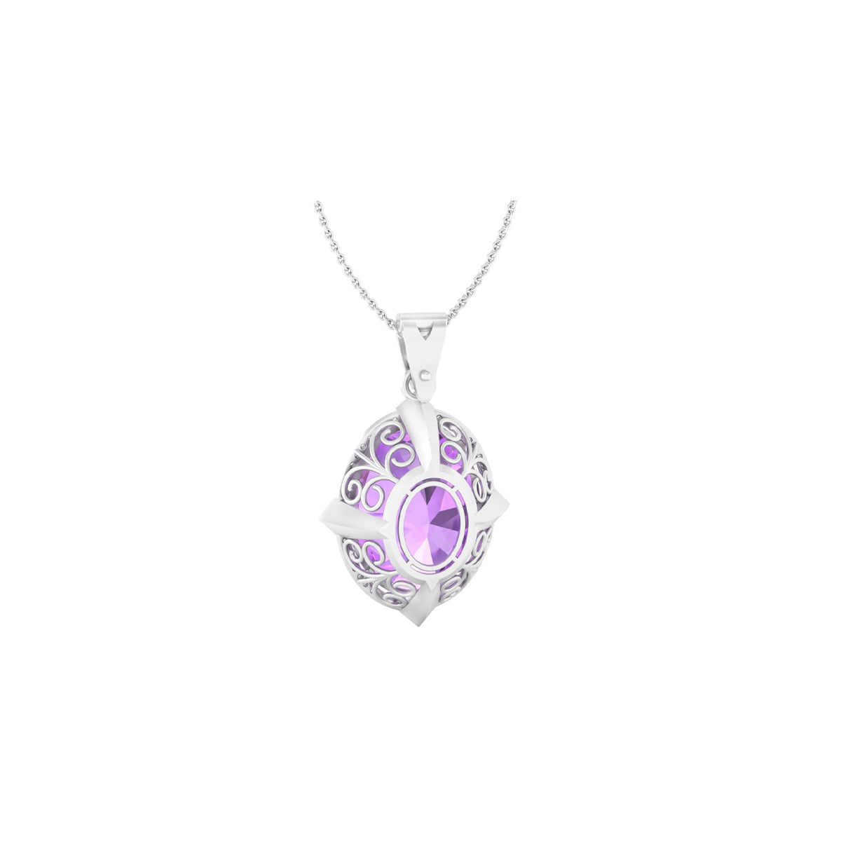 Pink Amethyst Pendant with White Diamond in 18Kt White Gold 18.69cts