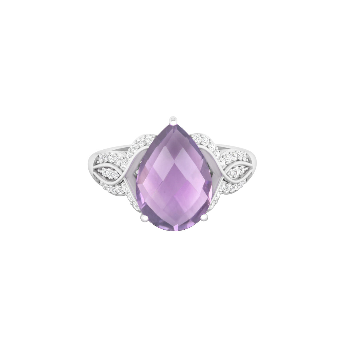 Pink Amethyst Ring with White Diamond in 18Kt White Gold 4.03cts