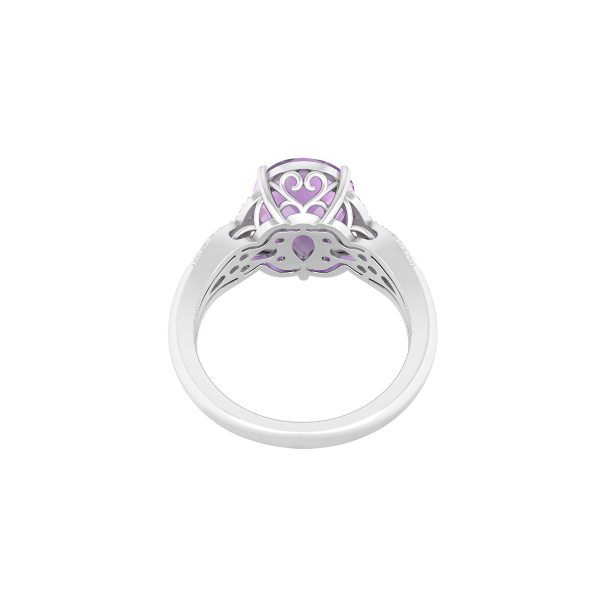 Pink Amethyst Ring with White Diamond in 18Kt White Gold 4.03cts
