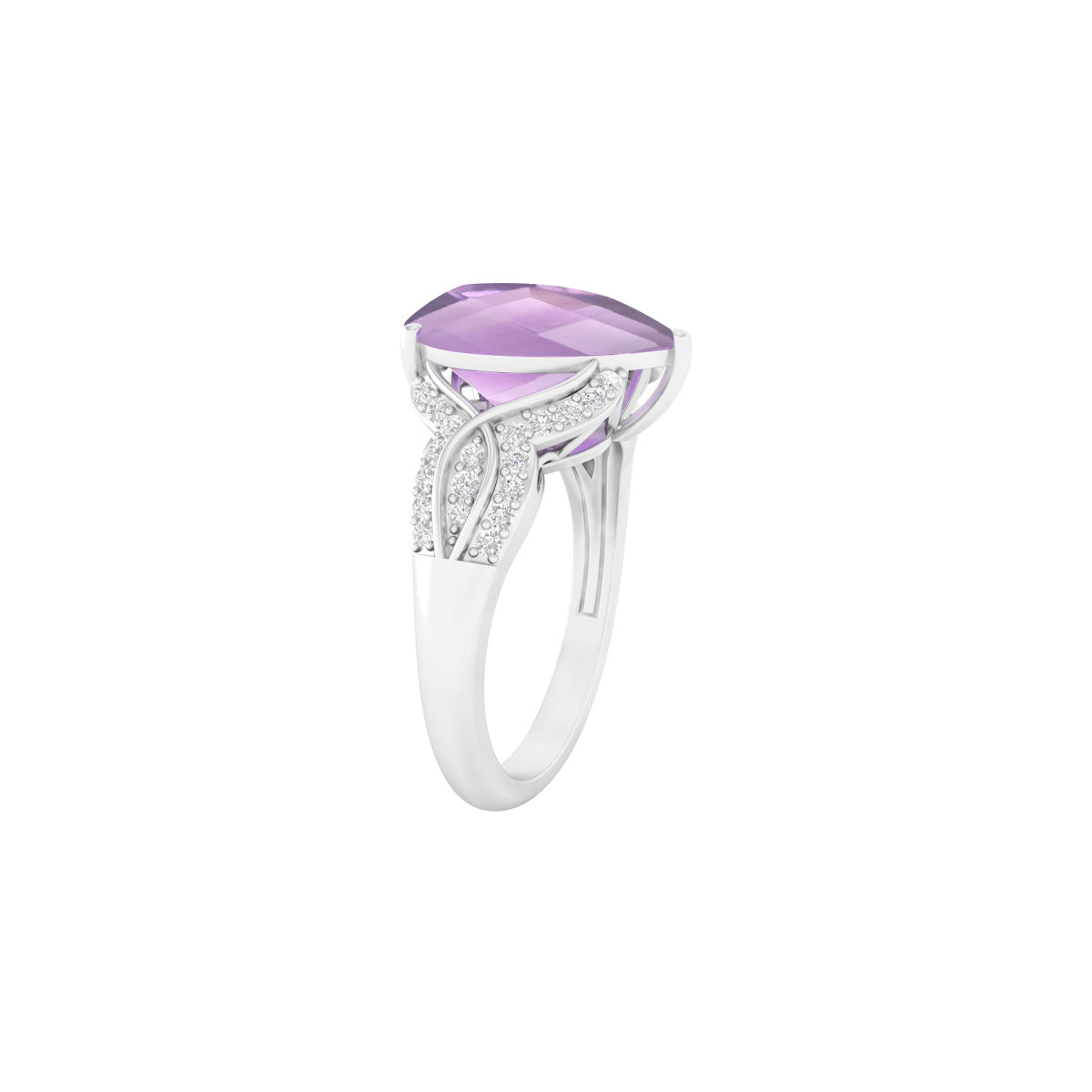 Pink Amethyst Ring with White Diamond in 18Kt White Gold 4.03cts