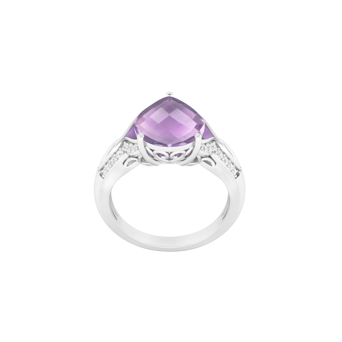 Pink Amethyst Ring with White Diamond in 18Kt White Gold 4.03cts