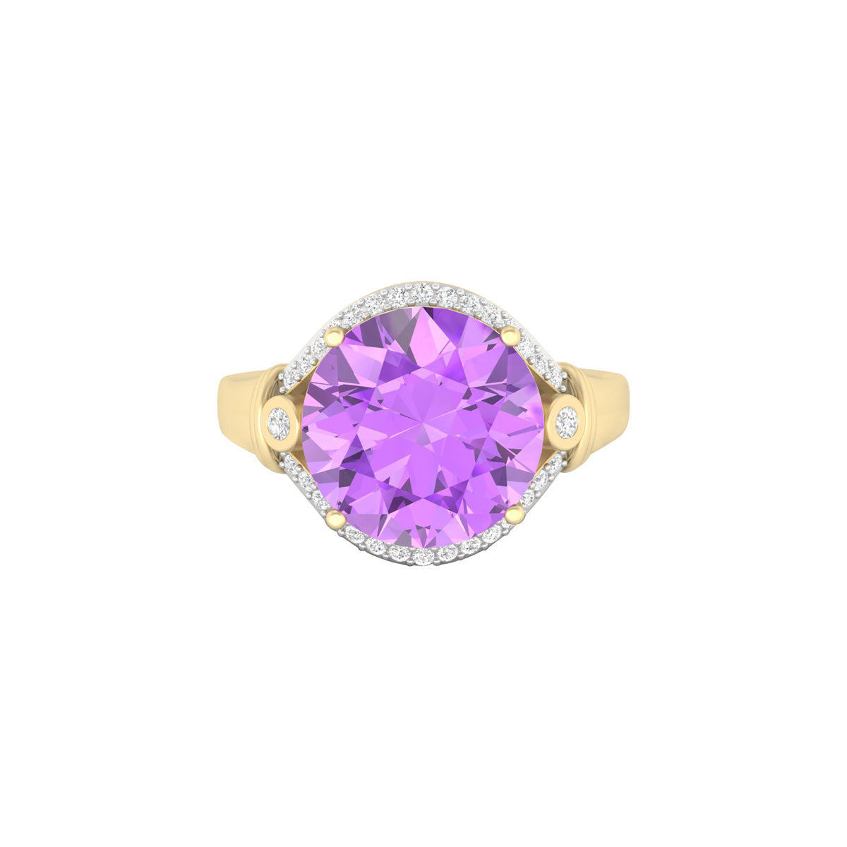 Pink Amethyst Ring with White Diamond in 18Kt Gold 6.04cts