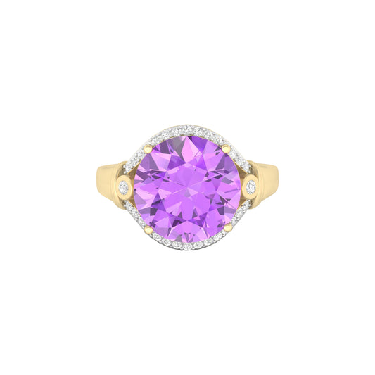 Pink Amethyst Ring with White Diamond in 18Kt Gold 6.04cts