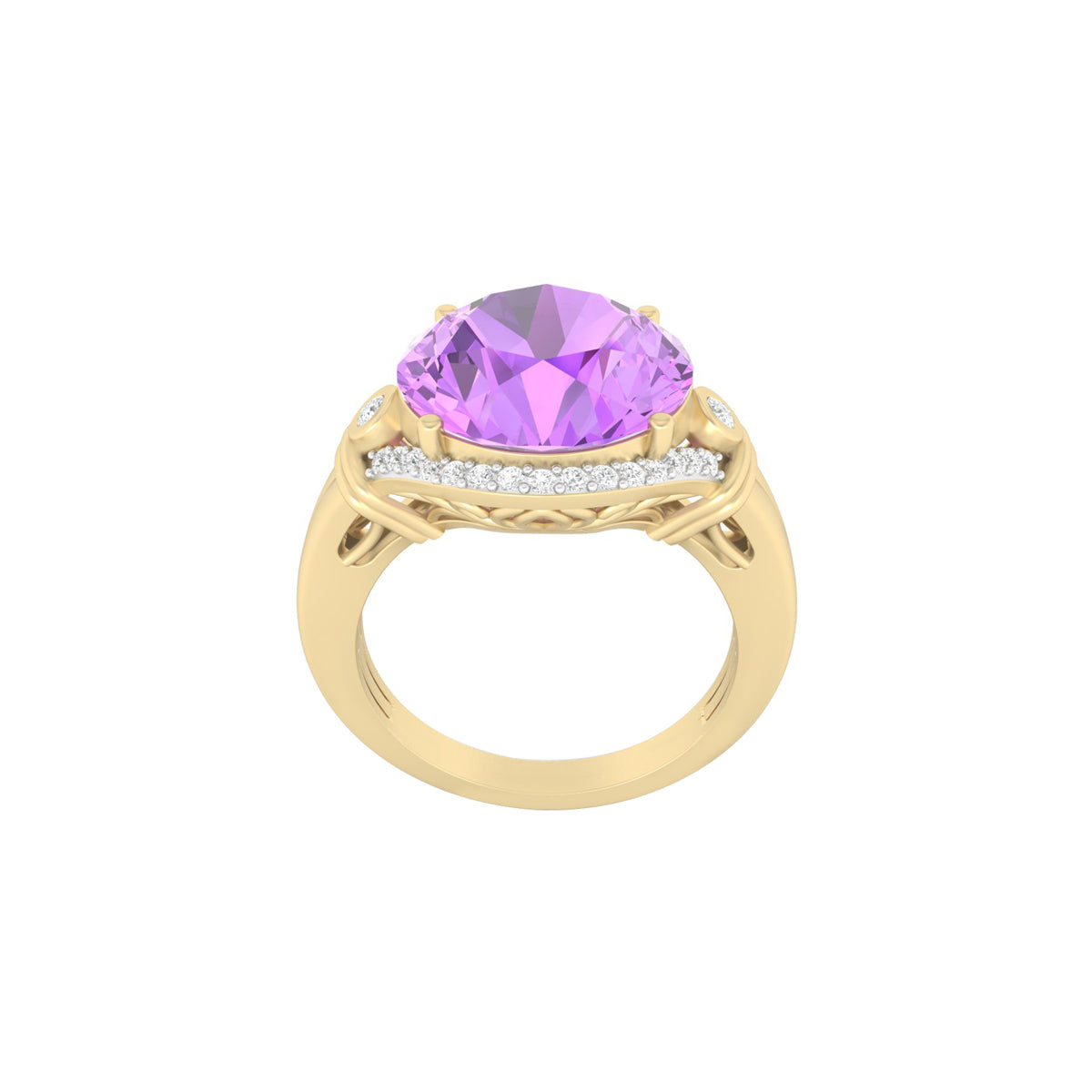 Pink Amethyst Ring with White Diamond in 18Kt Gold 6.04cts