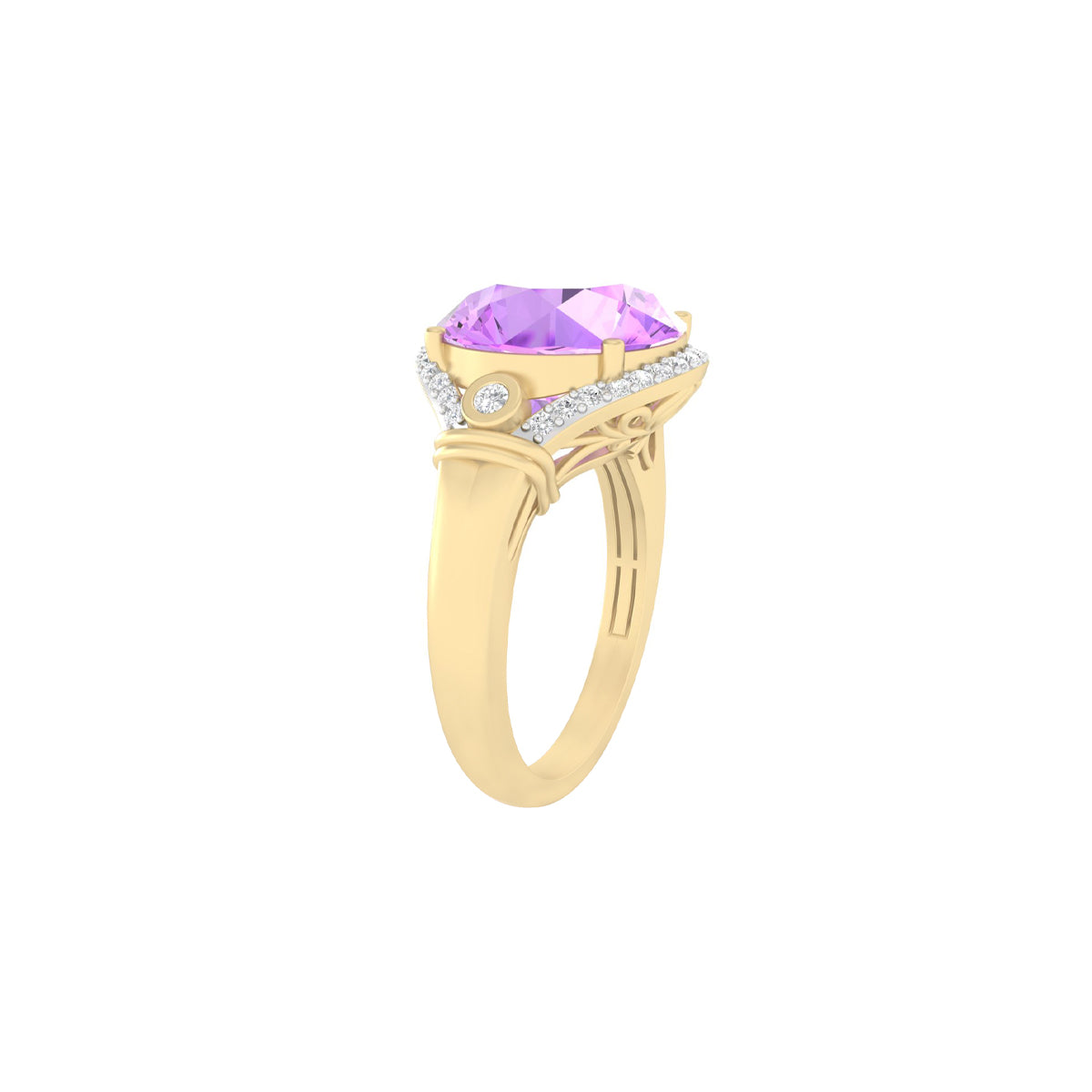 Pink Amethyst Ring with White Diamond in 18Kt Gold 6.04cts