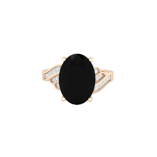 Black Spinel Ring with White Diamond in 14Kt Gold 8.19cts