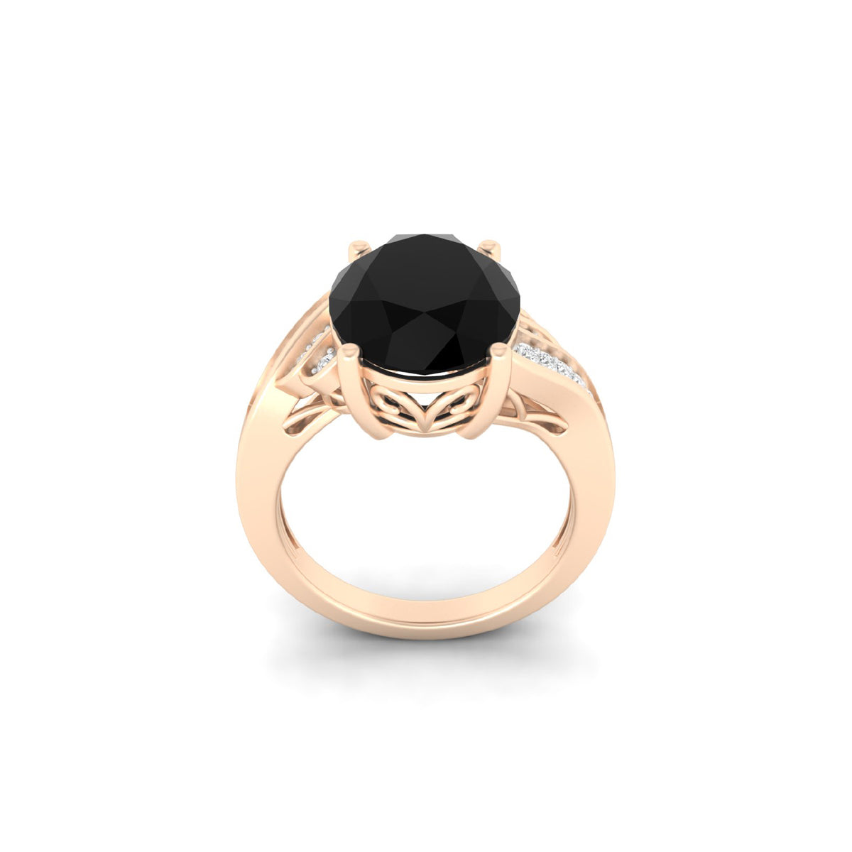 Black Spinel Ring with White Diamond in 14Kt Gold 8.19cts