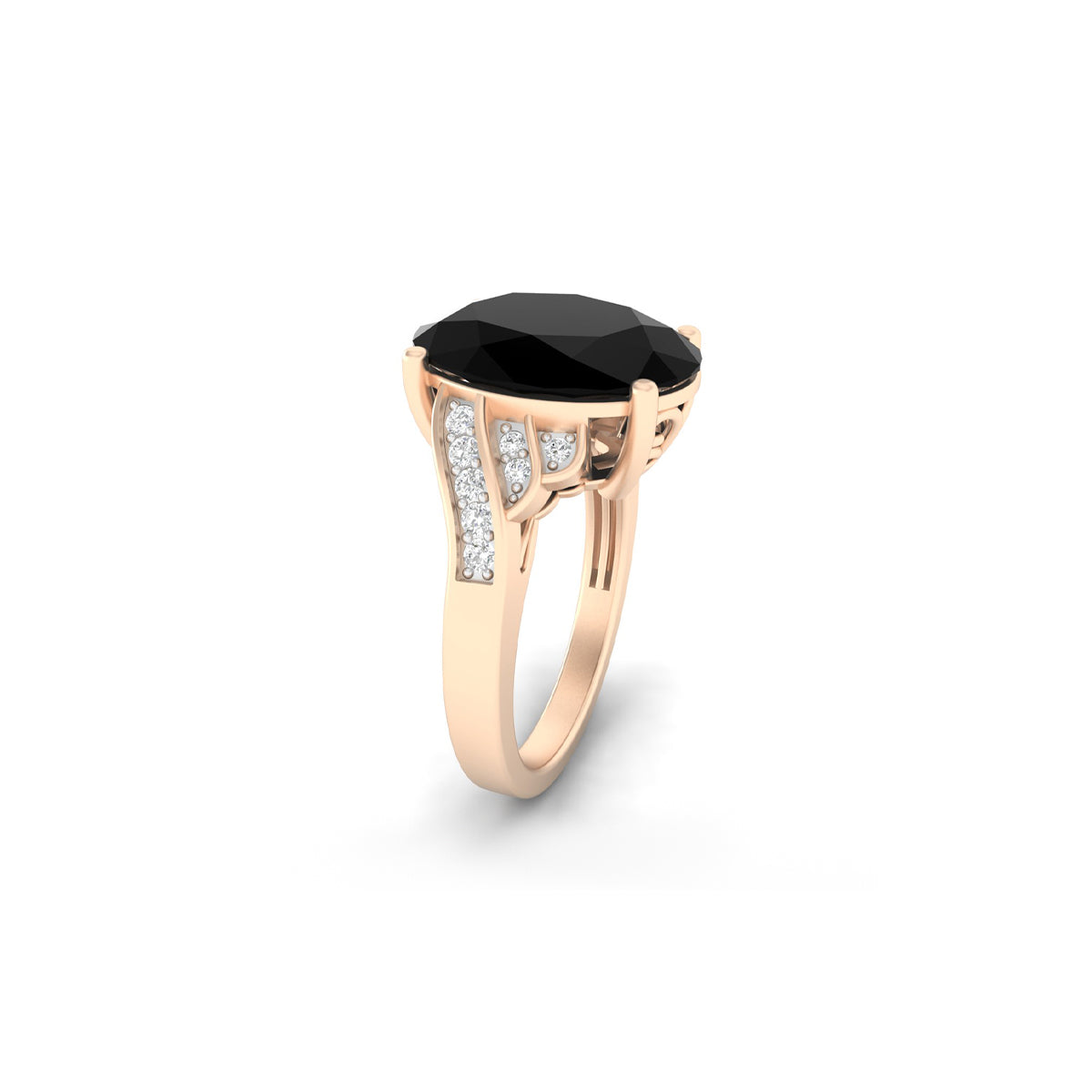 Black Spinel Ring with White Diamond in 14Kt Gold 8.19cts