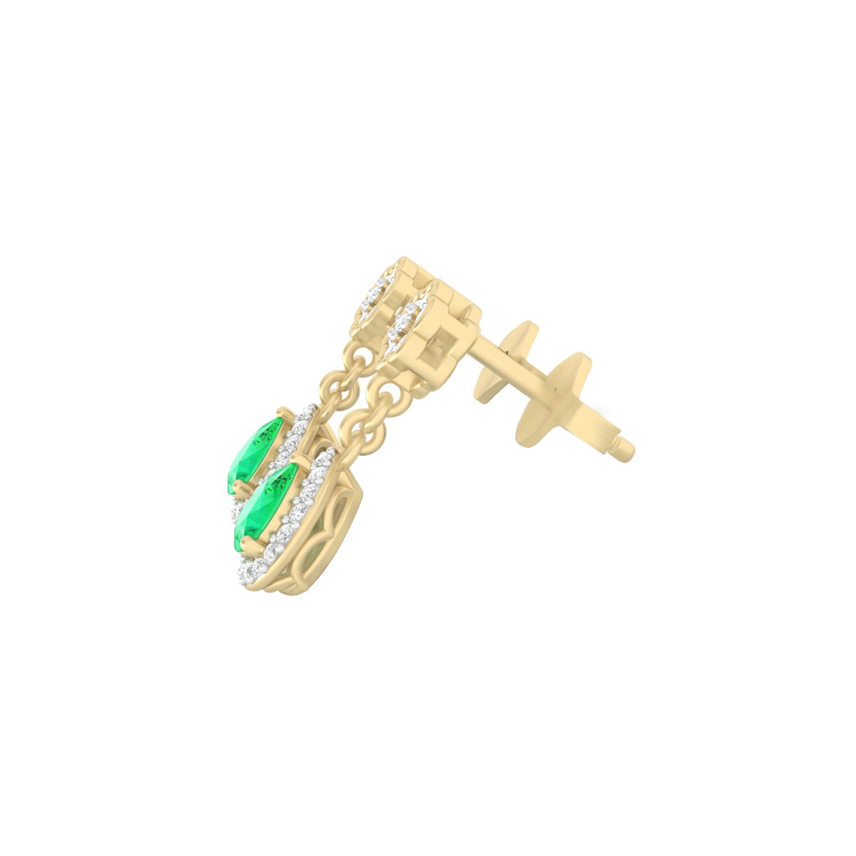 Zambian Emerald Drop Earrings with White Diamond in 18Kt Gold 0.85cts