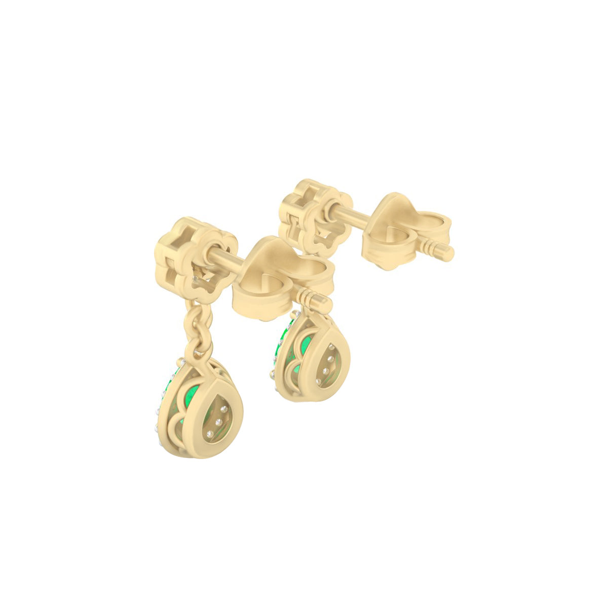 Zambian Emerald Drop Earrings with White Diamond in 18Kt Gold 0.85cts