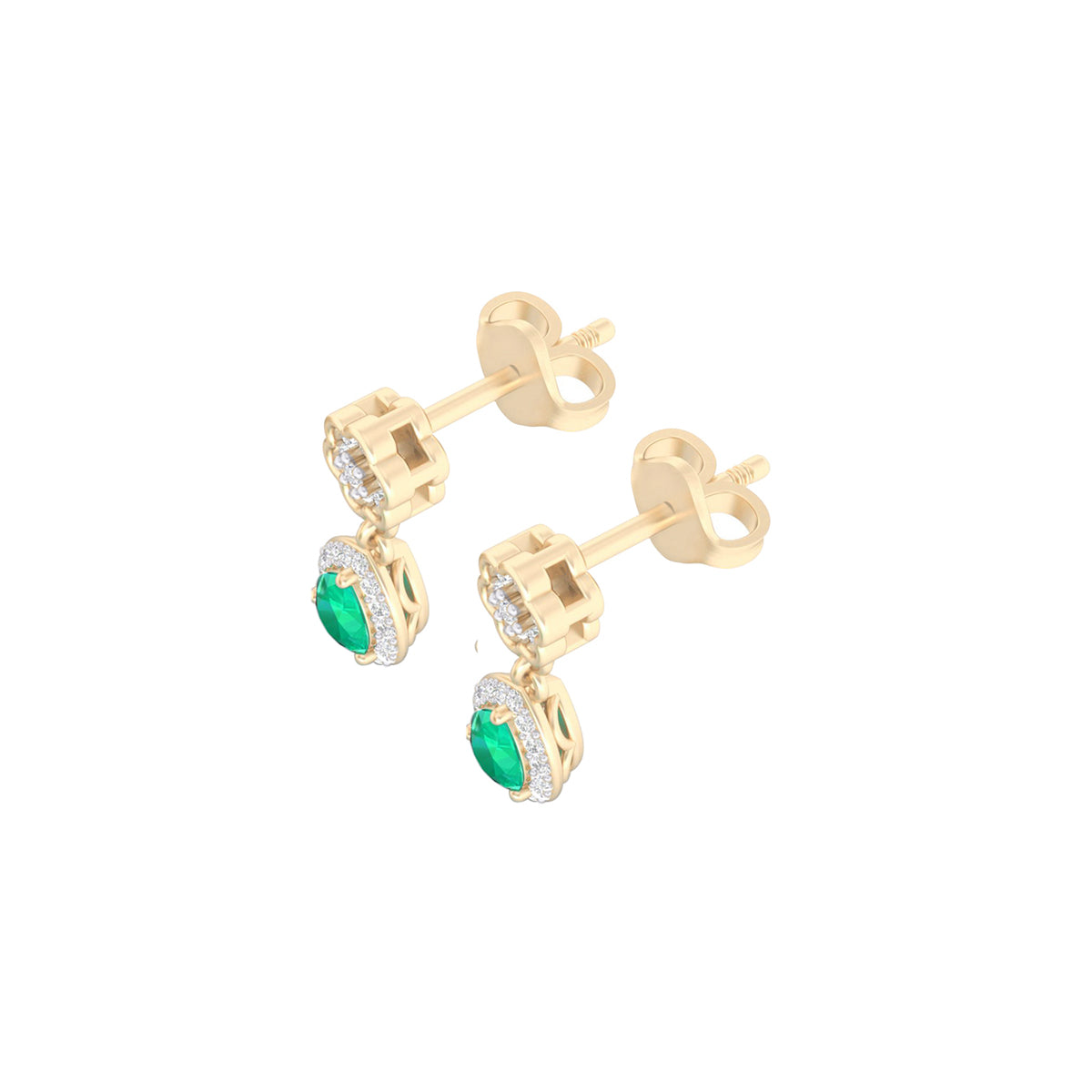 Zambian Emerald Drop Earrings with White Diamond in 18Kt Gold 0.85cts