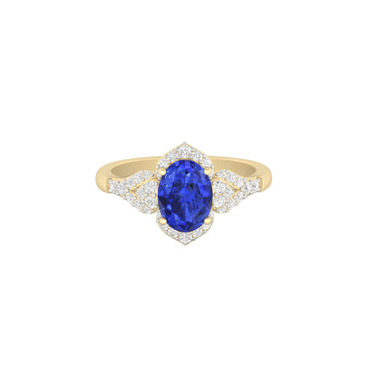 AA+ Tanzanite Ring with White Diamond in 18Kt Gold 1.69cts