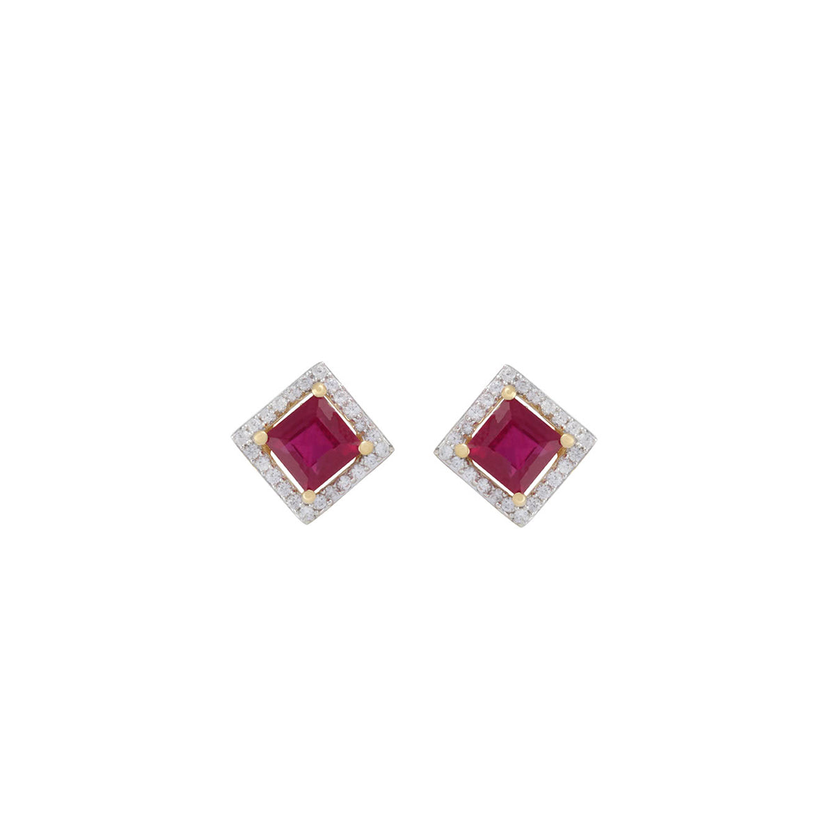 Ruby Earrings with White Diamond in 14KT Gold 1.55cts.