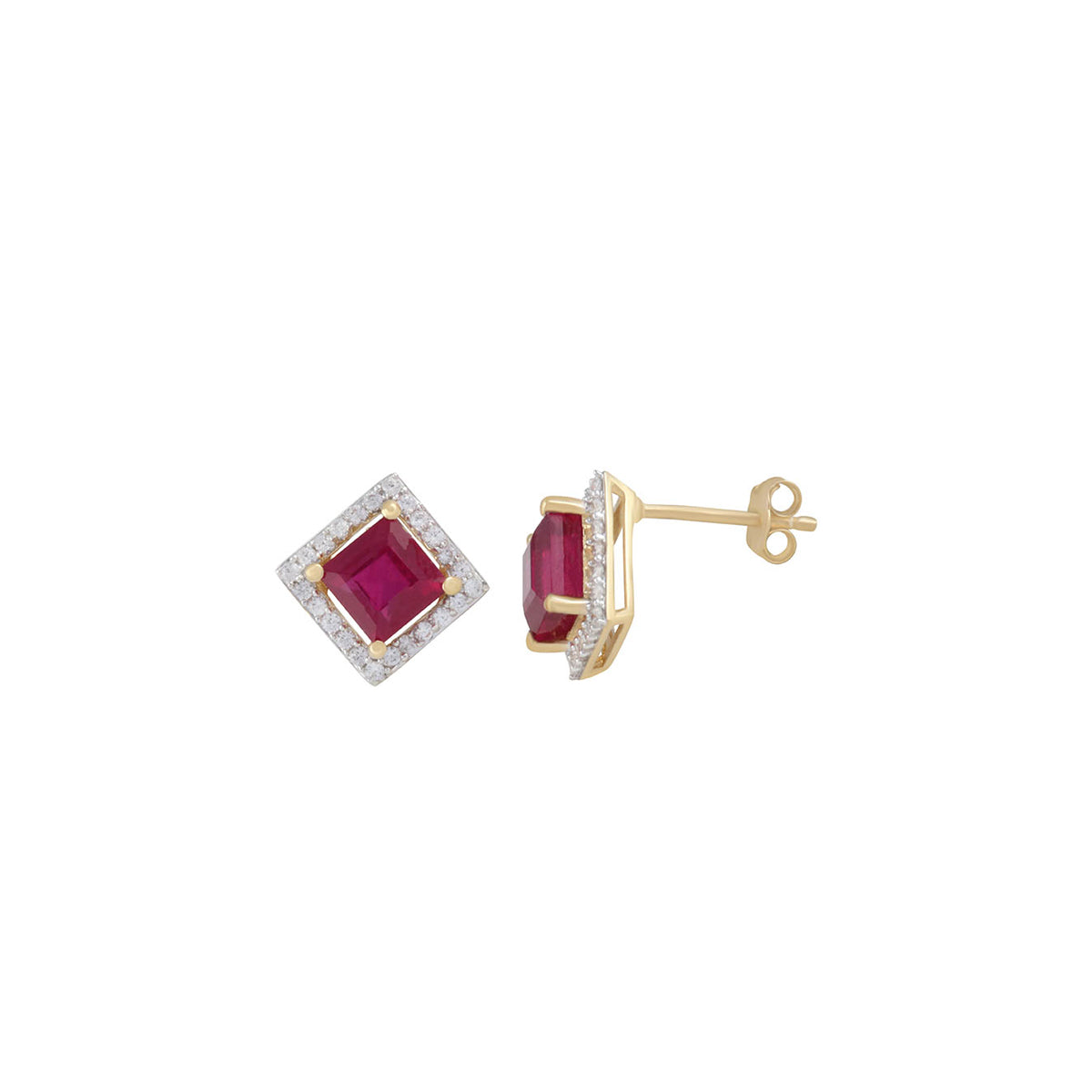 Ruby Earrings with White Diamond in 14KT Gold 1.55cts.