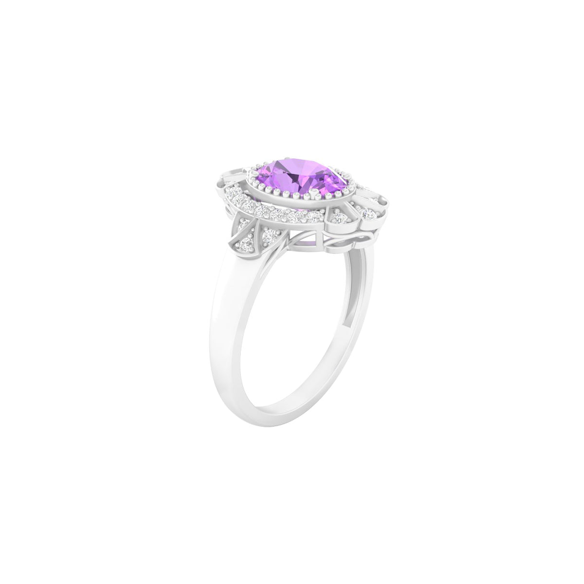 Amethyst Ring with White Diamond in Platinum 950 1.46cts.