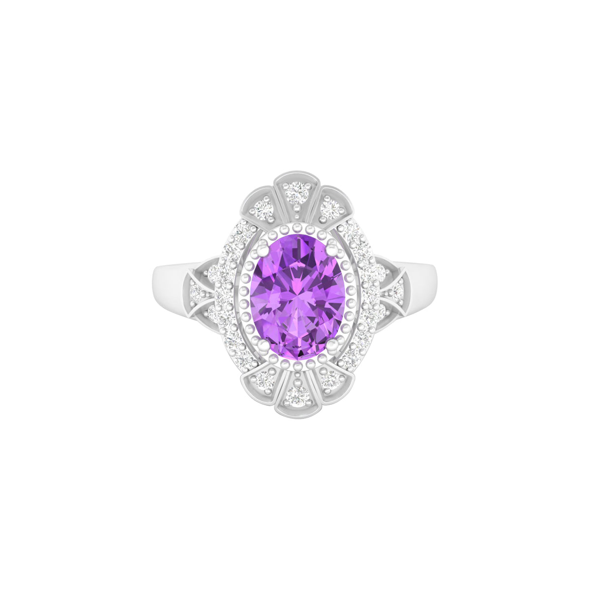 Amethyst Ring with White Diamond in Platinum 950 1.46cts.