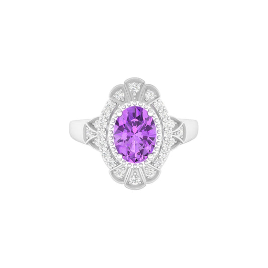 Amethyst Ring with White Diamond in Platinum 950 1.46cts.