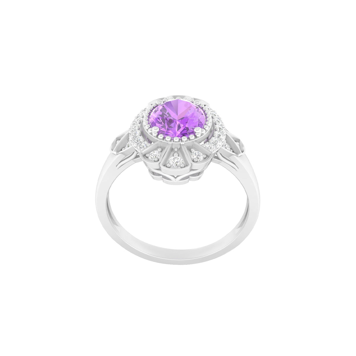 Amethyst Ring with White Diamond in Platinum 950 1.46cts.