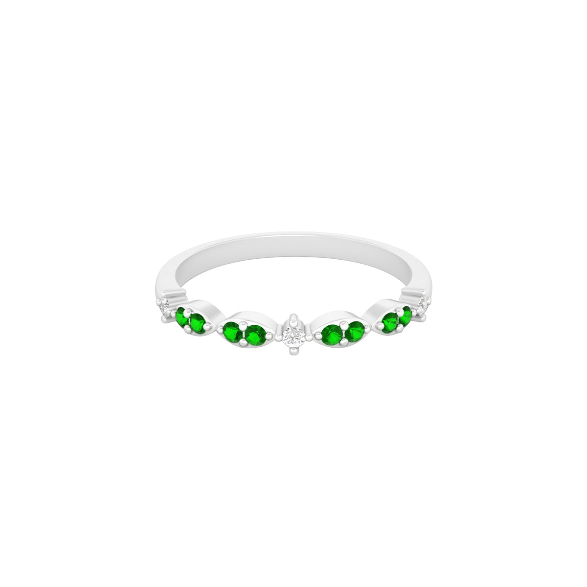 Tsavorite Garnet Ring with White Diamond in Platinum 950 0.22cts.