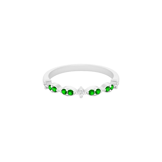 Tsavorite Garnet Ring with White Diamond in Platinum 950 0.22cts.