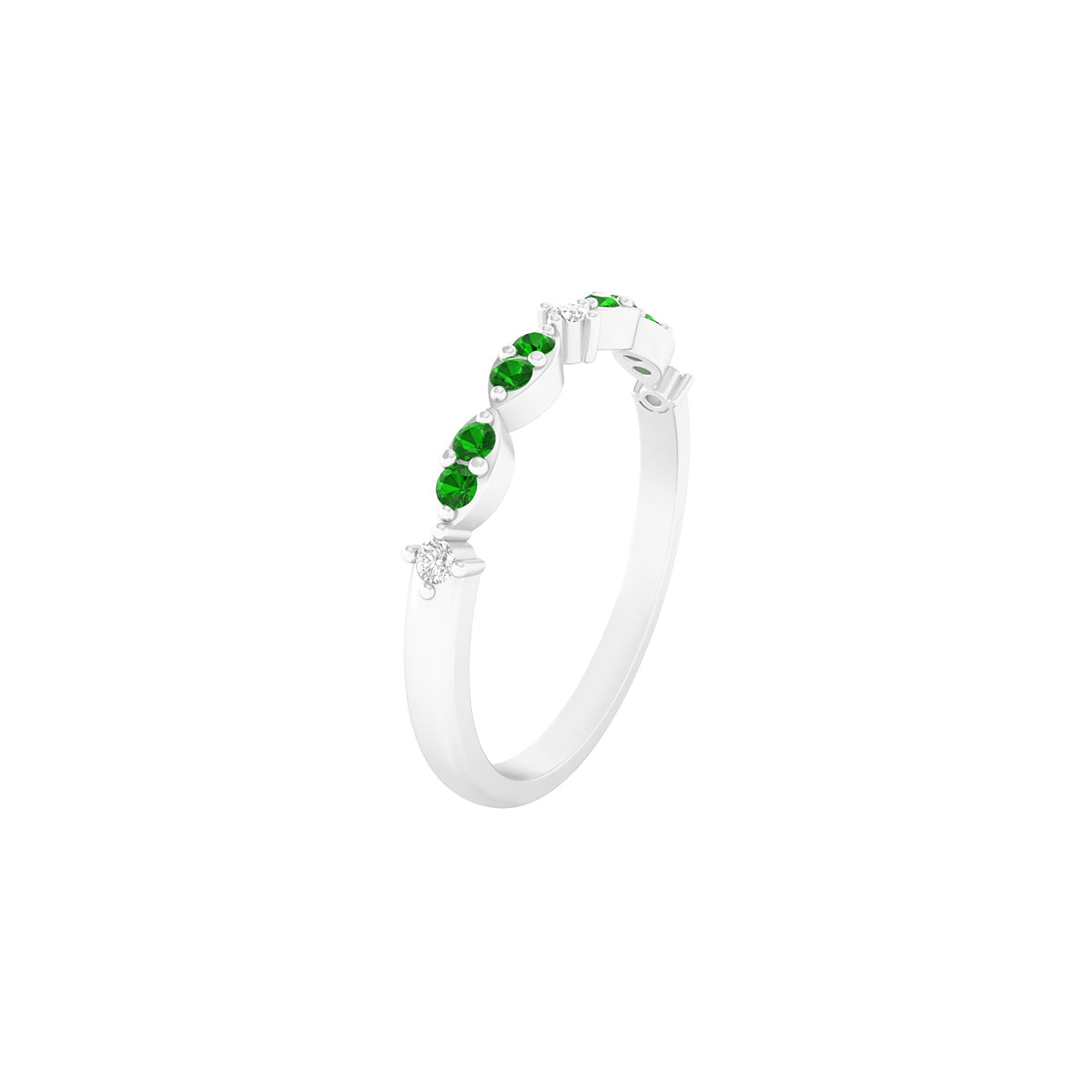 Tsavorite Garnet Ring with White Diamond in Platinum 950 0.22cts.