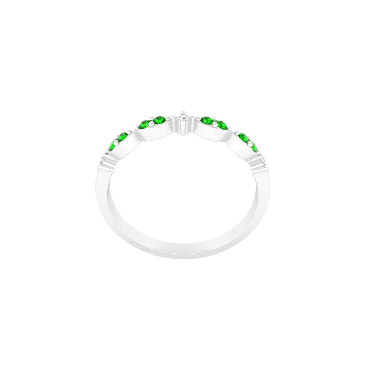 Tsavorite Garnet Ring with White Diamond in Platinum 950 0.22cts.
