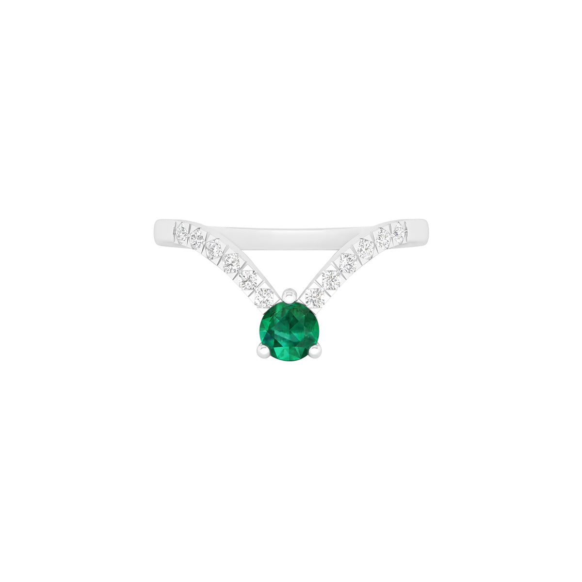 Emerald Ring with White Diamond in Platinum 950 0.43cts.