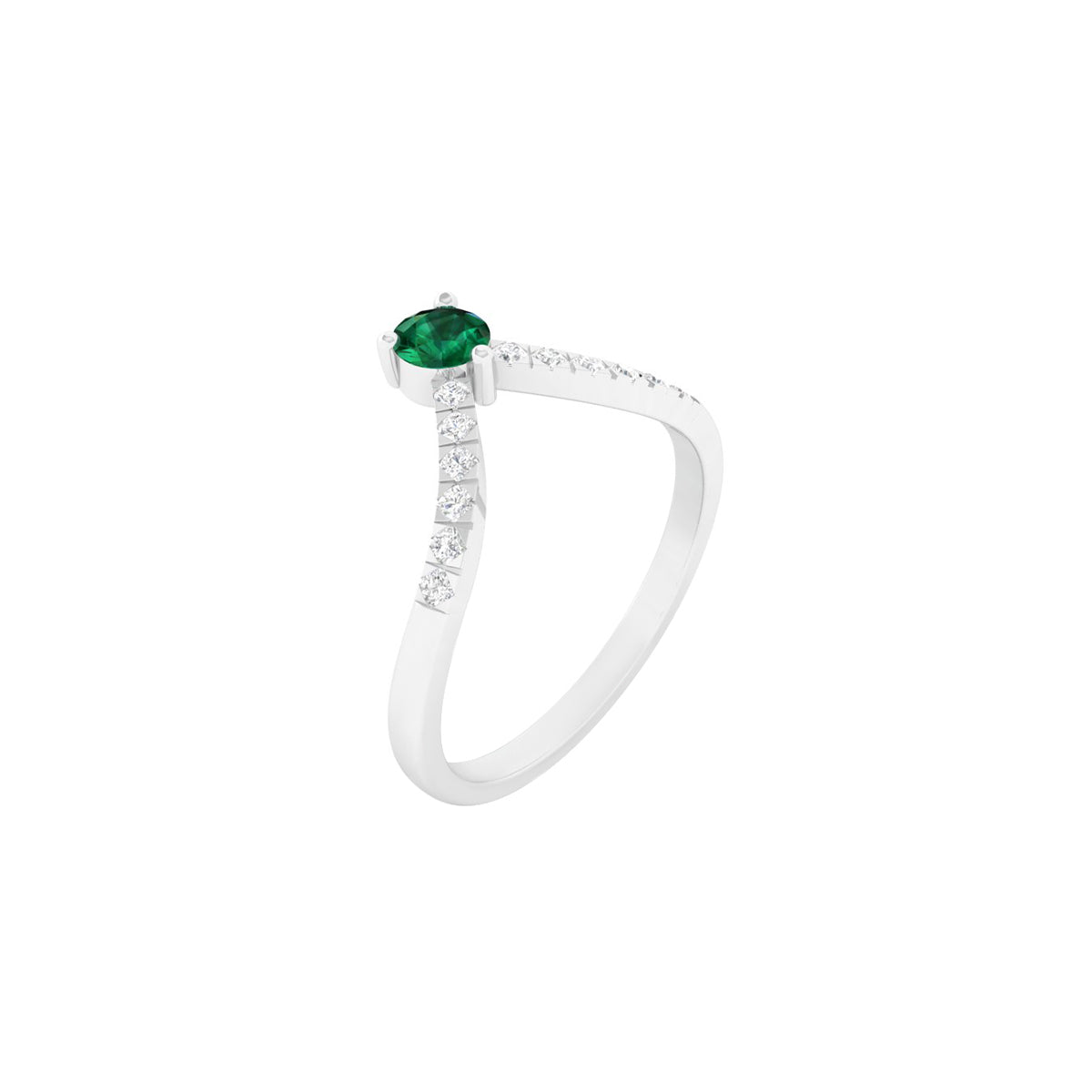 Emerald Ring with White Diamond in Platinum 950 0.43cts.