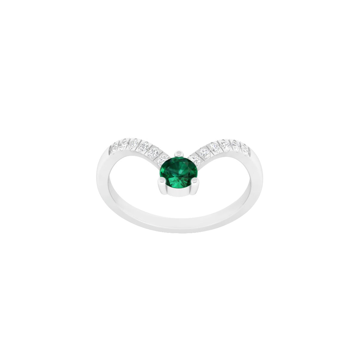 Emerald Ring with White Diamond in Platinum 950 0.43cts.