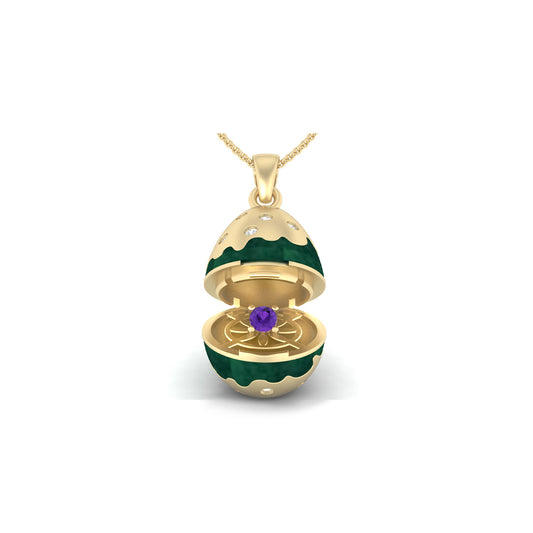 Amethyst & White Diamond Pendant with Enamel in 14K Gold 0.34cts.