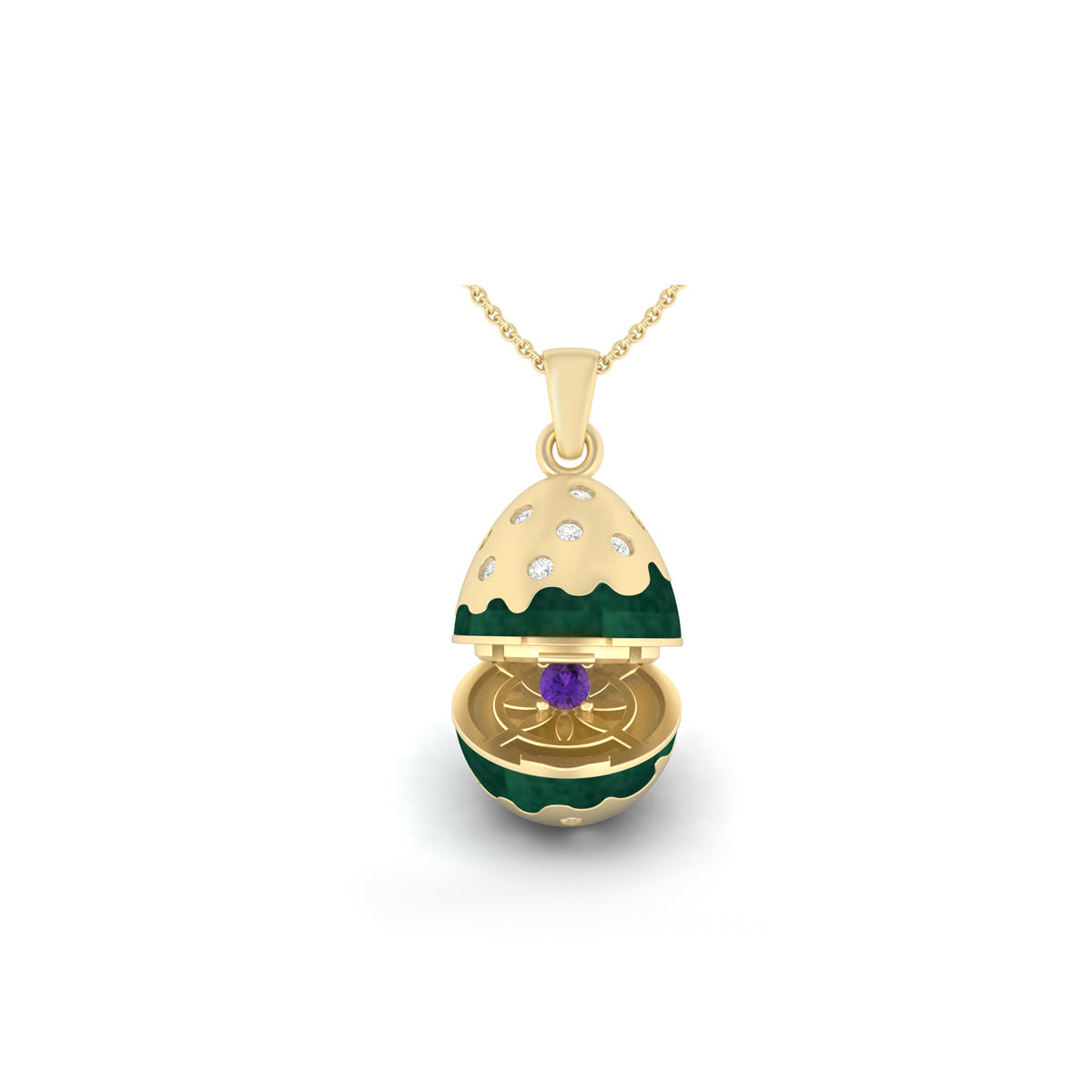 Amethyst & White Diamond Pendant with Enamel in 14K Gold 0.34cts.