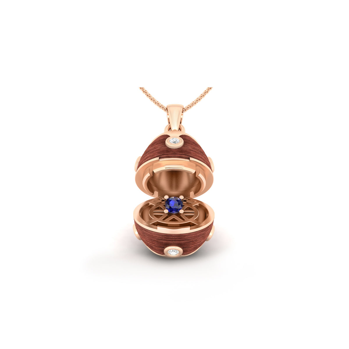 Blue Sapphire & White Diamond Pendant with Enamel in 14K Gold 0.30cts.