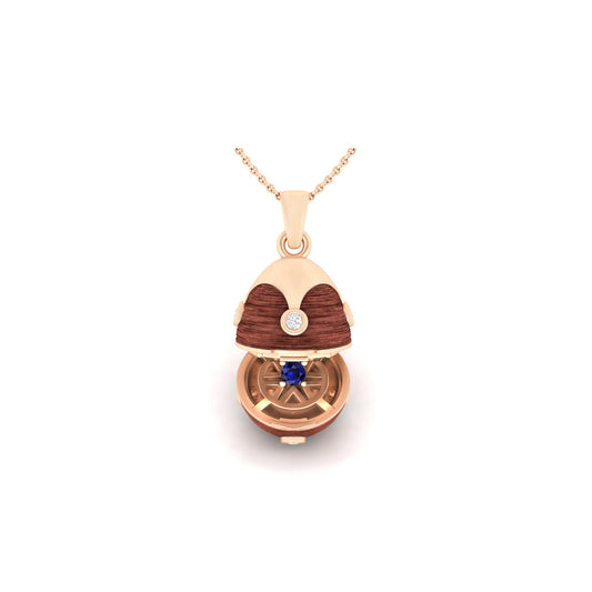 Blue Sapphire & White Diamond Pendant with Enamel in 14K Gold 0.30cts.