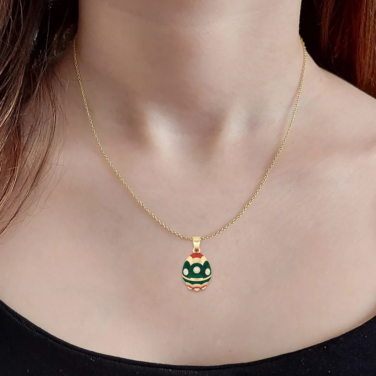 Tsavorite Garnet & White Diamond Pendant with Enamel in 14K Gold 0.27cts.