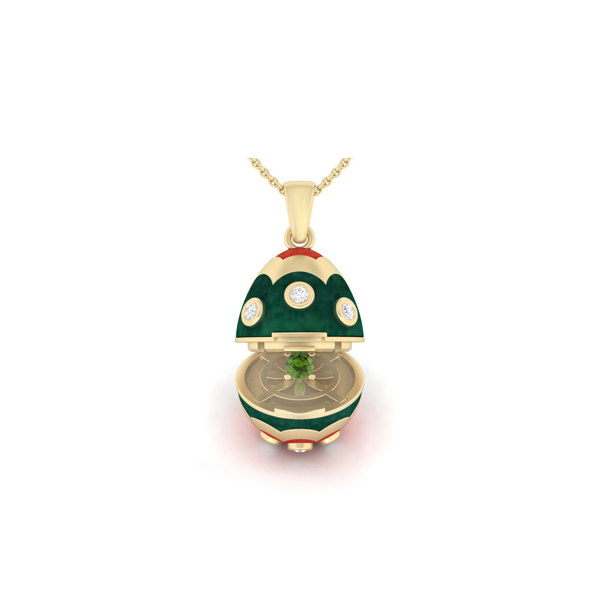 Tsavorite Garnet & White Diamond Pendant with Enamel in 14K Gold 0.27cts.