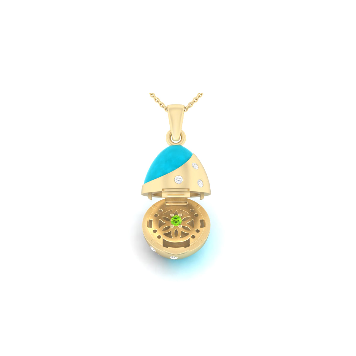 White Diamond Pendant with Enamel in 14K Gold 0.08cts.