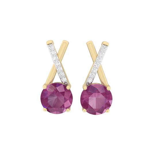 Indian Ruby Earrings with White Diamond in 18Kt Gold 3.50cts