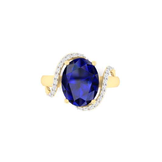 Glass-Filled Sapphire Ring with White Diamond in 18Kt Gold 3.17cts