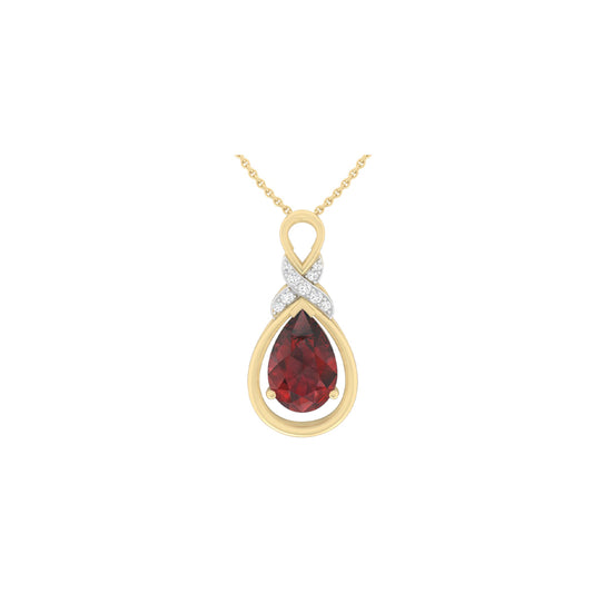 Red Garnet Pendant with White Diamond in 18Kt Gold 3.24cts