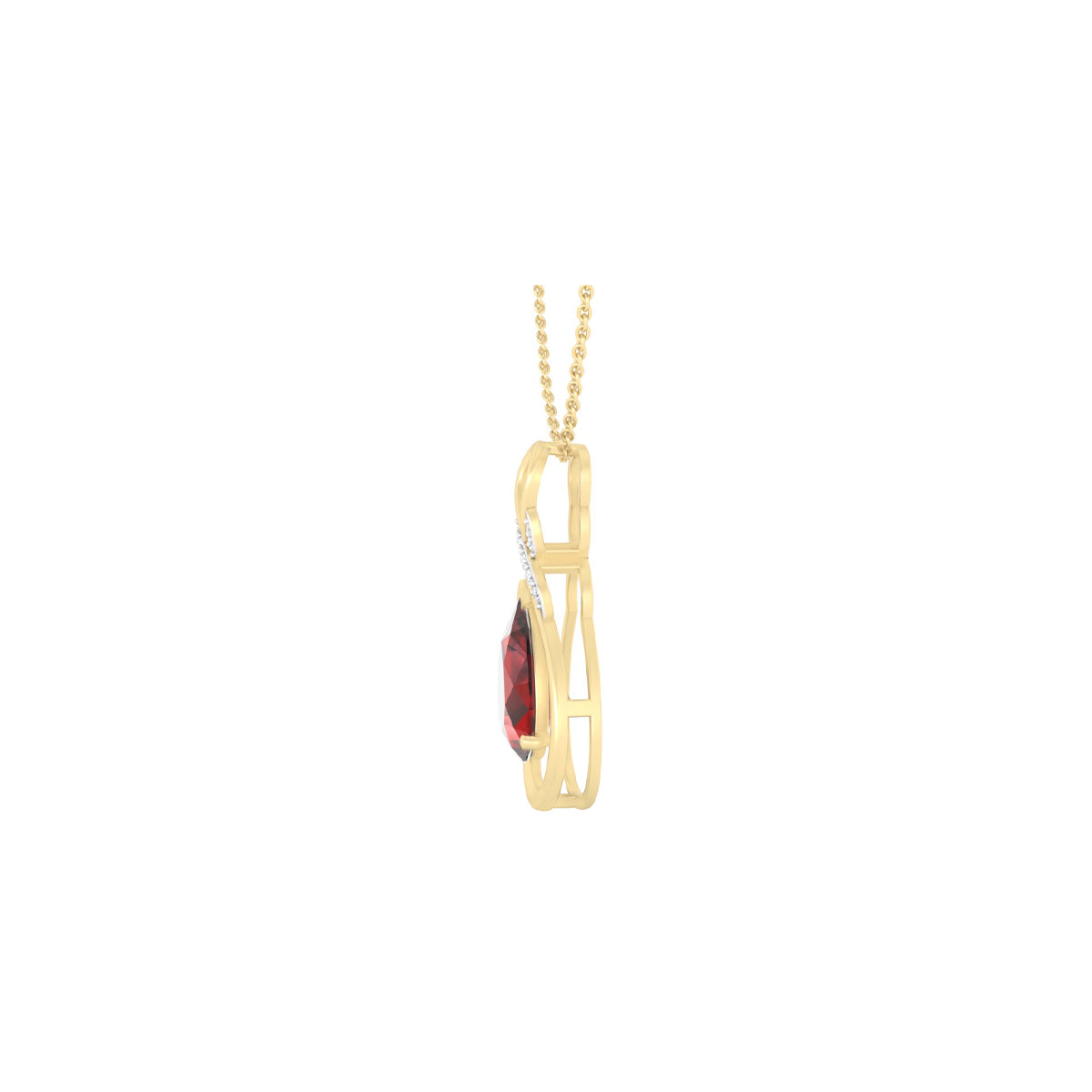 Red Garnet Pendant with White Diamond in 18Kt Gold 3.24cts