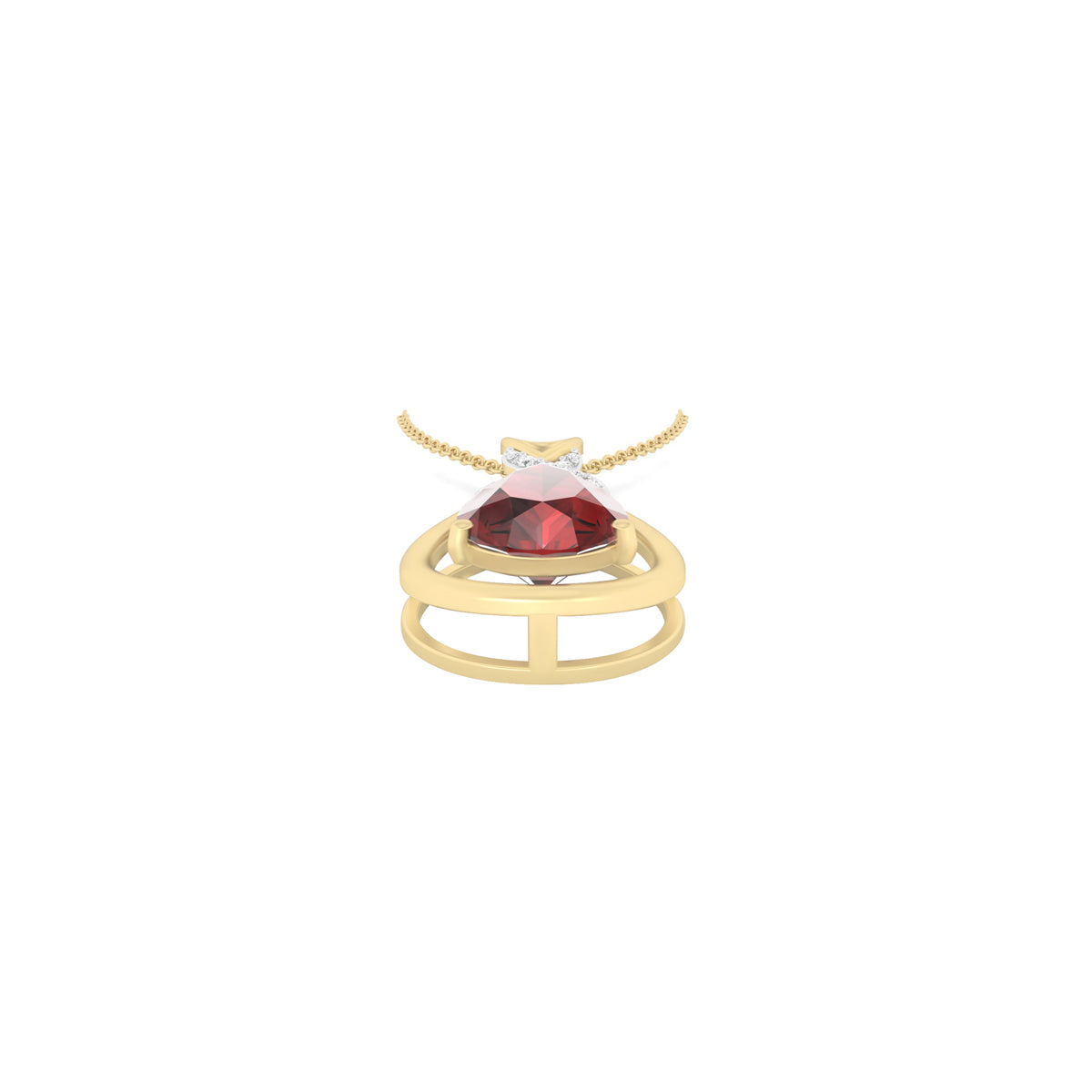 Red Garnet Pendant with White Diamond in 18Kt Gold 3.24cts