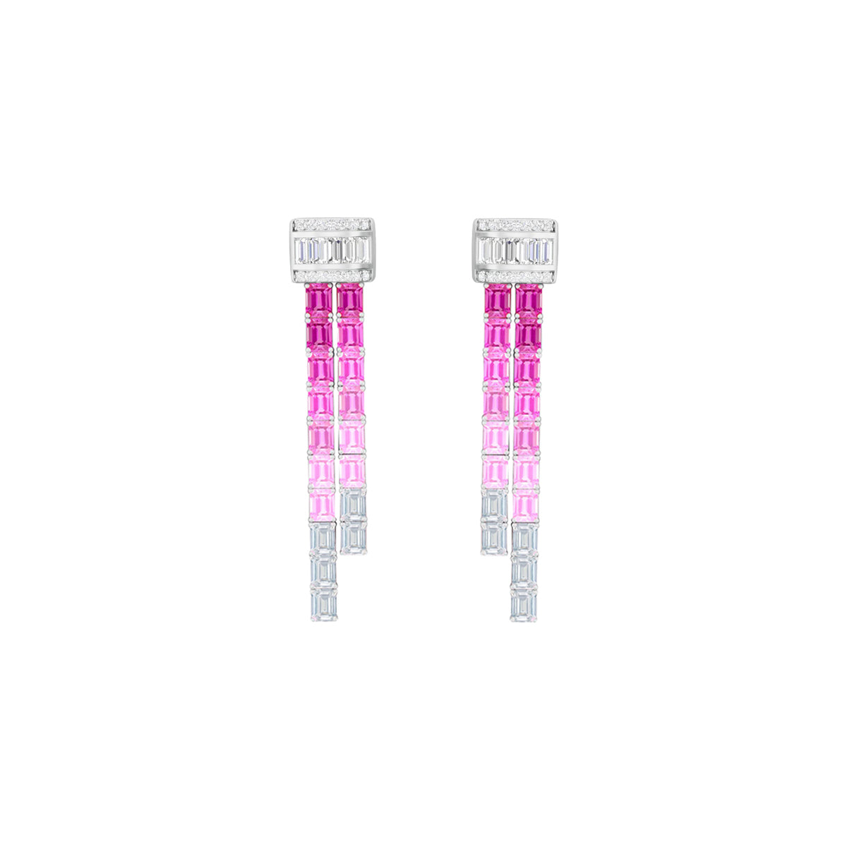 Pink Sapphire Earrings with White Diamond in 14Kt White Gold 11.97cts