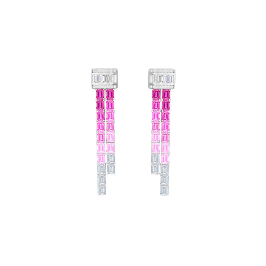 Pink Sapphire Earrings with White Diamond in 14Kt White Gold 11.97cts